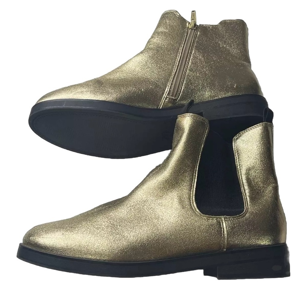 ZARA GOLD METALLIC BOOTS BOOTIES Sz Euro 39 US 8.5/9 Ladies Chelsea Boots Y2K